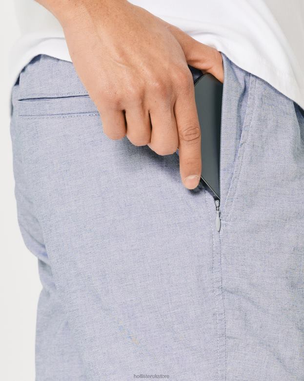 Bottoms Hollister Men Twill Micro-Stripe Jogger Shorts 5\\ 488201178 Blue Microstripe